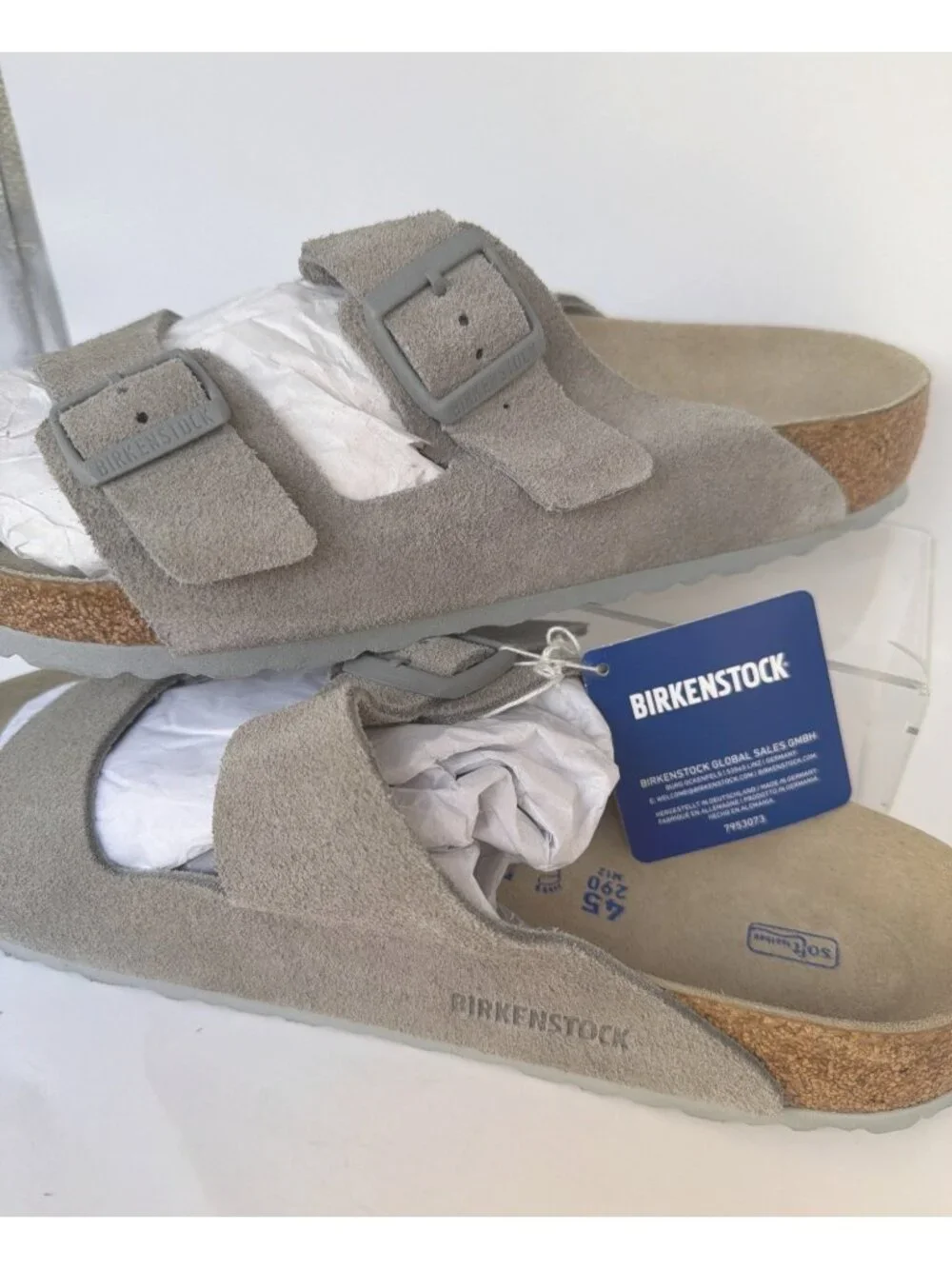 Birkenstock Arizona Suede Unisex Sandals Stone Coin Gray Men Size 45 - Picture 7 of 10